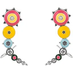 voylla Folklore Enamelled Multicolored Silver Toned Cuff Earrings |Oxidised Earrings For Women|EveryDay|Festive|Wedding|Gift For Women|-picture-22