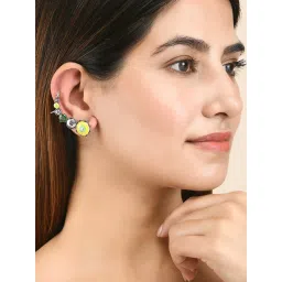 Voylla Folklore Silver Plated Enamelled Cuff Earrings-picture-12