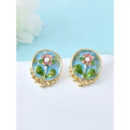 Voylla Gold Blossom Floral Artistry Golden Stud Earrings-picture-25