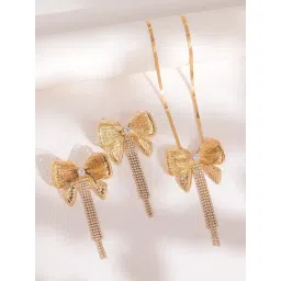 Voylla Gold Blume Bling Bow Affair Necklace & Earring Set-picture-17