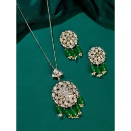 Voylla Gold Kundan Elegance Polki Noor Necklace & Earring Set-picture-14