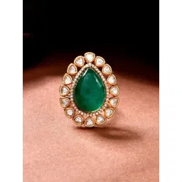 Voylla Gold Kundan Opulance Nawabi Green Casual Ring-picture-34