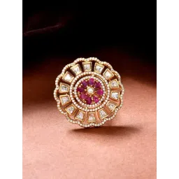 Voylla Gold Kundan Opulance Royal Bloom Casual Ring-picture-36