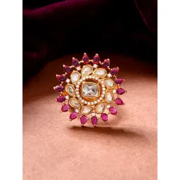 Voylla Gold Kundan Opulance Scarlet Essence Casual Ring-picture-30