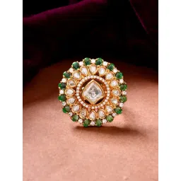 Voylla Gold Kundan Opulance Shahi Chand Green Casual Ring-picture-31