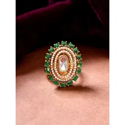 Voylla Gold Kundan Opulance Smarag Emerald Casual Ring-picture-33