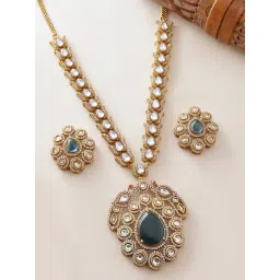 Voylla Gold Kundan Opulence Noor Mahal Kundan Necklace & Earring Set-picture-15