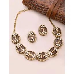 Voylla Gold Kundan Opulence Regal Garden Kundan Necklace & Earring Set-picture-37