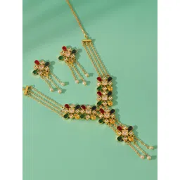 Voylla Gold-Plated Kundan-Studded & Beaded Jewellery Set-picture-28