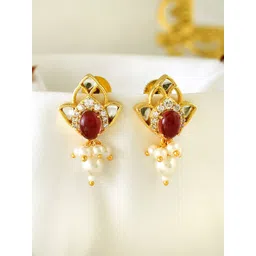 Voylla Gold-Plated Kundan Studded Drop Earrings-picture-29