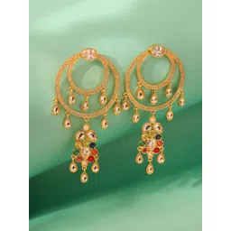 Voylla Gold-Plated Kundan Studded Floral Drop Earrings-picture-11