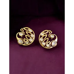 Voylla Gold Plated Kundan Studded Peacock Shaped Studs-picture-38