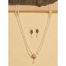 Voylla Gold-Plated Off White Faux Pearl Layered Jewellery Set-picture-12