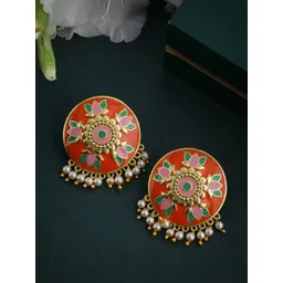 Voylla Gold-Toned & Red Circular Studs-picture-17