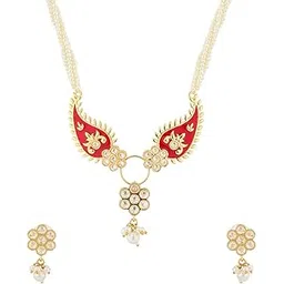 voylla Gota Patti Phoolmoti Haar Necklace Set For Women,Gold Jewellery Set,Gift For Women & Girls,Enamelled Jewellery,Festive,Puja,Wedding,Gifting-picture-18