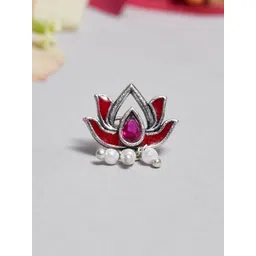 Voylla Indie Collectibles Silver-Plated Stone Studded Pretty Lotus Motif Nose Pin-picture-24
