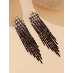 Voylla Korean Bling Eclipse Rhodium-Plated Stones Studded Tasselled Drop Earrings-picture-43