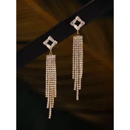 Voylla Korean Bling Gold-Plated AD-Stone Studded Square Tasselled Cascade Drop Earrings-picture-21