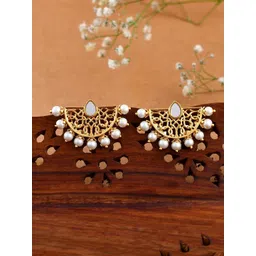 Voylla Nazakat Pur Kashish Gold-Plated Beaded & Mirror Work Contemporary Stud Earrings-picture-33