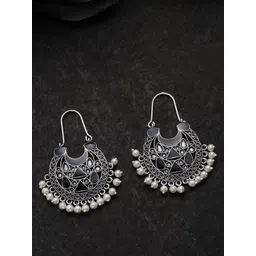 Voylla Oxidised Silver-Plated & Black Crescent Shaped Hoop Earrings-picture-16