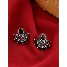 Voylla Oxidised Silver-Plated Black Contemporary Studs-picture-29