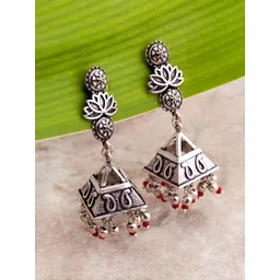 Voylla Oxidised Silver-Plated Handcrafted Dome Shaped jhumkas-picture-28