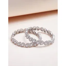 Voylla Pear Cut Cluster Setting Zircons Adorned Silver Plated Brass Bracelets-picture-13