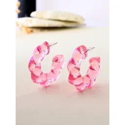 Voylla Pink Resin Vibrant Pink Twisted Hoop Earrings-picture-19