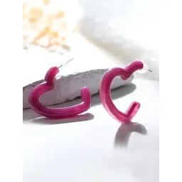 Voylla Purple Resin Pink Romance Heart Hoop Earrings image 1