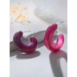 Voylla Purple Resin Swirls Chic Half Hoop Earrings-picture-10