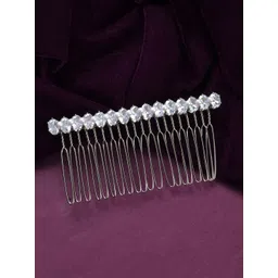 Voylla Rhodium-Plated Stones Studded Royal Romance Blossom Comb Pin Hair Accessories-picture-41