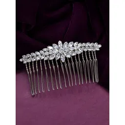 Voylla Rhodium-Plated Stones Studded Royal Romance Kama Comb Pin Hair Accessories-picture-42