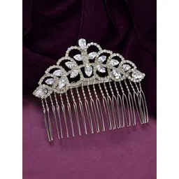Voylla Rhodium-Plated Stones Studded Royal Romance Valentina Comb Pin Hair Accessories-picture-40
