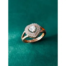 Voylla Rose Gold Sparkling Elegance Crystal Heart American Diamond Solitaire Casual Ring-picture-25