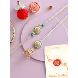 Voylla Set of 2 Pearls And Kundan Details Bhaiya Bhabhi Rakhi-picture-22