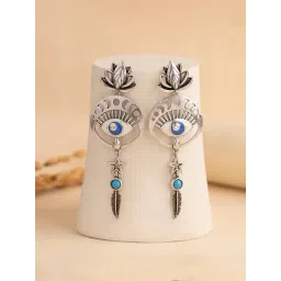 Voylla Silver Boho Tribe Bohemian Phases oxidised Drop Earrings-picture-16