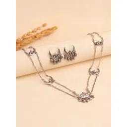Voylla Silver Boho Tribe Celestial Drop Oxidised Choker Necklace & Earring Set-picture-30