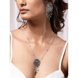 Voylla Silver Boho Tribe Dreamcatchers Vision Oxidised Necklace & Earring Set image 2