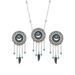 Voylla Silver Boho Tribe Dreamcatchers Vision Oxidised Necklace & Earring Set image 3