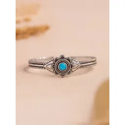 Voylla Silver Boho Tribe Flower Turquoise Classic Bangle-picture-38
