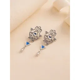 Voylla Silver Boho Tribe Sacred Hamsa Hand Oxidised Drop Earrings-picture-19