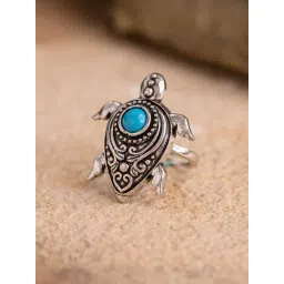 Voylla Silver Boho Tribe Turtle Turquoise Oxidised Casual Ring-picture-25