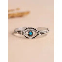 Voylla Silver Boho Tribe Wanderers Eye Turquoise Oxidised Classic Bangle-picture-39