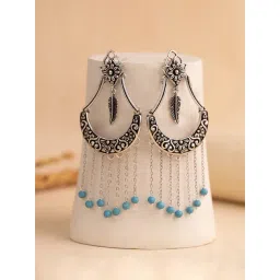Voylla Silver Boho Tribe Wild Spirit Oxidised Drop Earrings-picture-15