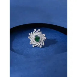 Voylla Silver Fireworks Emerald Dazzle Dream Casual Ring-picture-33