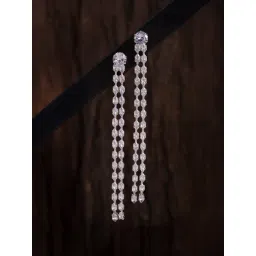 Voylla Silver Korean Bling Glitter Rainfall Long Drop Earrings-picture-48