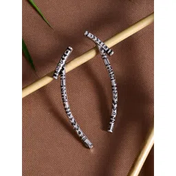 Voylla Silver-Plated & Black Oxidised Geometric Drop Earrings-picture-23