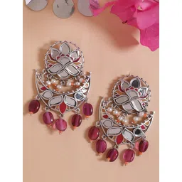 Voylla Silver-Plated & Red Classic Drop Earrings image 1