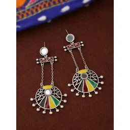 Voylla Silver-Plated & Yellow Circular Drop Earrings-picture-36