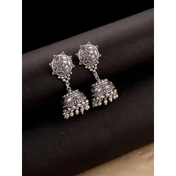 Voylla Silver-Plated Black Oxidised Dome Shaped Jhumkas-picture-38